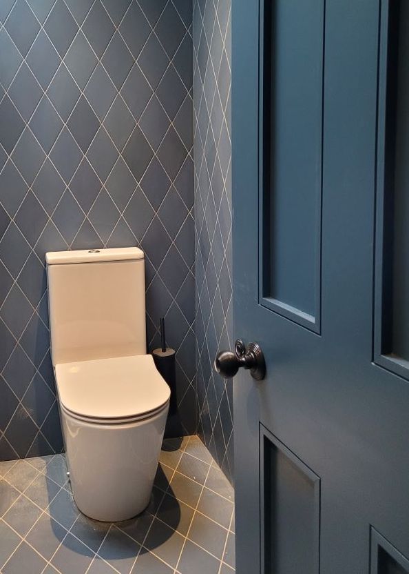 blue painted bathroom