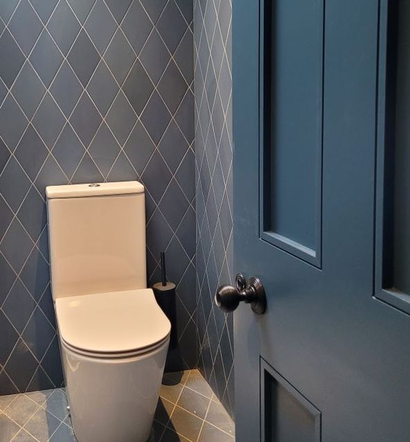 blue painted bathroom